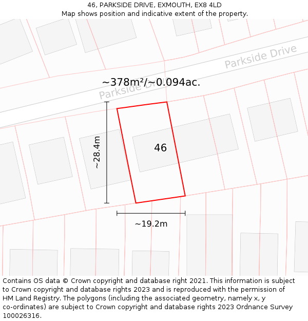 46, PARKSIDE DRIVE, EXMOUTH, EX8 4LD: Plot and title map