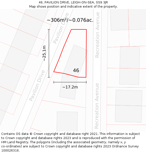 46, PAVILION DRIVE, LEIGH-ON-SEA, SS9 3JR: Plot and title map
