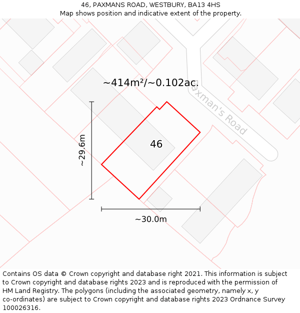 46, PAXMANS ROAD, WESTBURY, BA13 4HS: Plot and title map