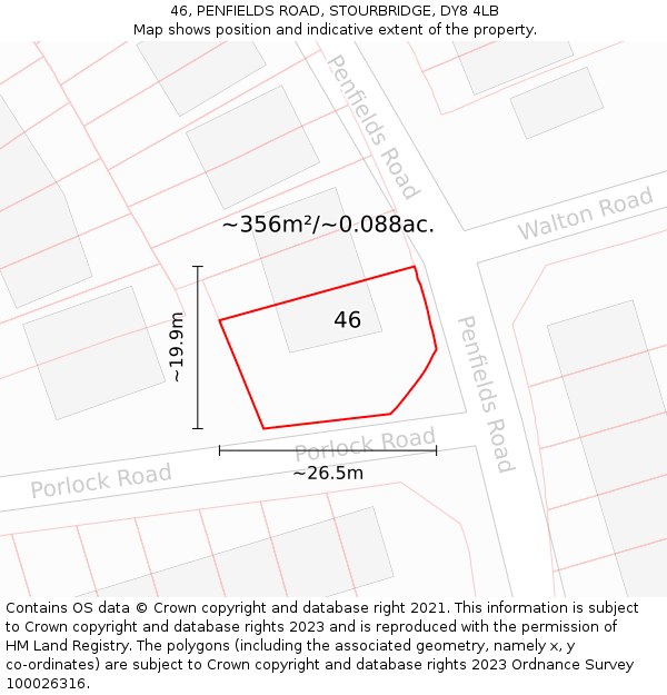 46, PENFIELDS ROAD, STOURBRIDGE, DY8 4LB: Plot and title map