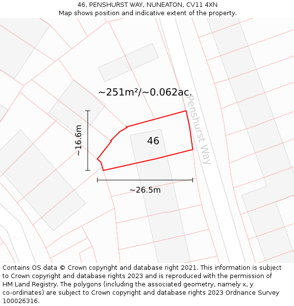 46, PENSHURST WAY, NUNEATON, CV11 4XN: Plot and title map