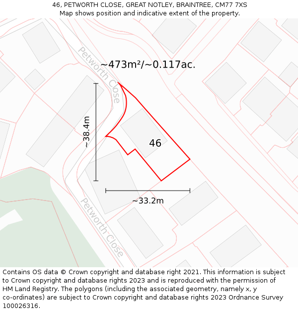 46, PETWORTH CLOSE, GREAT NOTLEY, BRAINTREE, CM77 7XS: Plot and title map