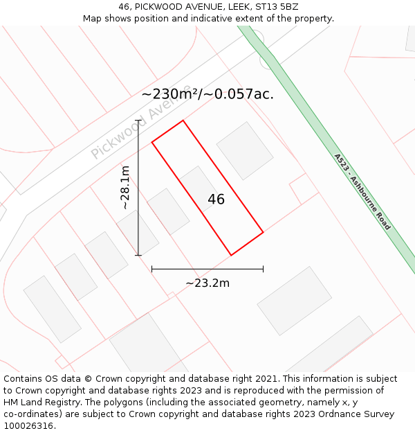 46, PICKWOOD AVENUE, LEEK, ST13 5BZ: Plot and title map