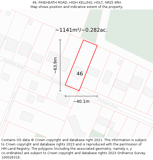 46, PINEHEATH ROAD, HIGH KELLING, HOLT, NR25 6RH: Plot and title map