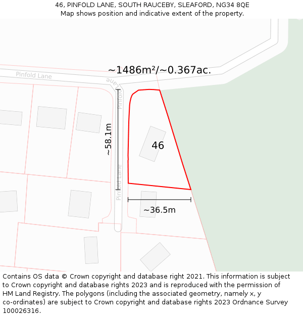 46, PINFOLD LANE, SOUTH RAUCEBY, SLEAFORD, NG34 8QE: Plot and title map