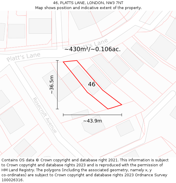 46, PLATTS LANE, LONDON, NW3 7NT: Plot and title map