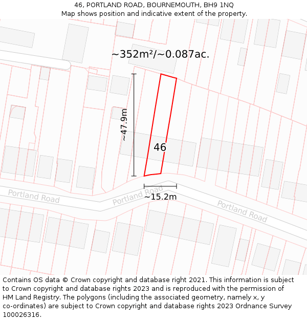 46, PORTLAND ROAD, BOURNEMOUTH, BH9 1NQ: Plot and title map
