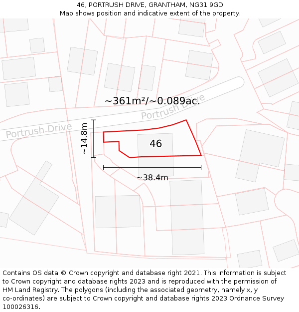 46, PORTRUSH DRIVE, GRANTHAM, NG31 9GD: Plot and title map