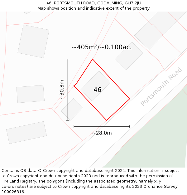 46, PORTSMOUTH ROAD, GODALMING, GU7 2JU: Plot and title map