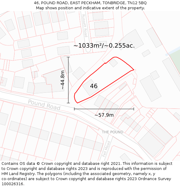 46, POUND ROAD, EAST PECKHAM, TONBRIDGE, TN12 5BQ: Plot and title map