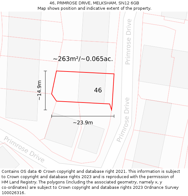 46, PRIMROSE DRIVE, MELKSHAM, SN12 6GB: Plot and title map