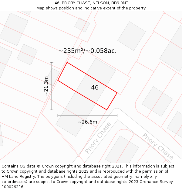 46, PRIORY CHASE, NELSON, BB9 0NT: Plot and title map