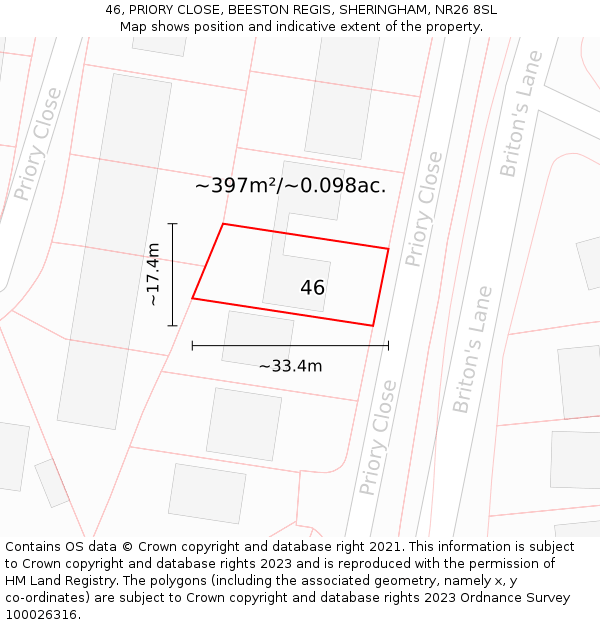 46, PRIORY CLOSE, BEESTON REGIS, SHERINGHAM, NR26 8SL: Plot and title map