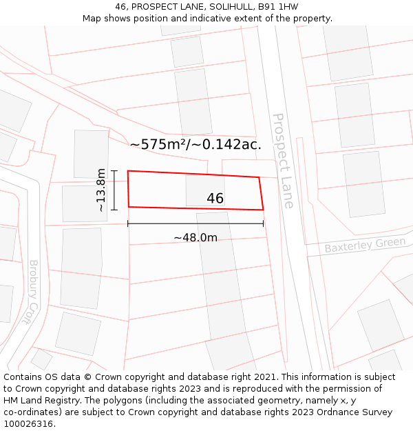 46, PROSPECT LANE, SOLIHULL, B91 1HW: Plot and title map