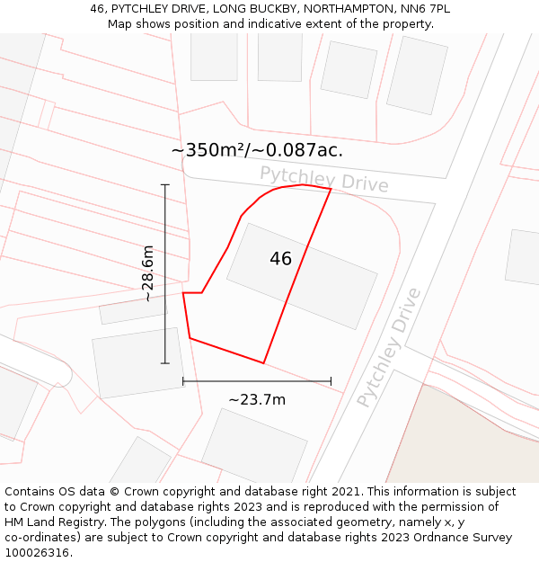 46, PYTCHLEY DRIVE, LONG BUCKBY, NORTHAMPTON, NN6 7PL: Plot and title map