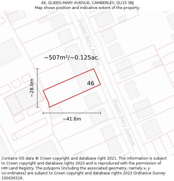 46, QUEEN MARY AVENUE, CAMBERLEY, GU15 3BJ: Plot and title map