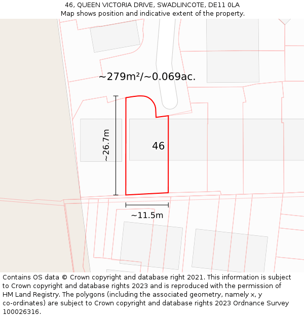 46, QUEEN VICTORIA DRIVE, SWADLINCOTE, DE11 0LA: Plot and title map