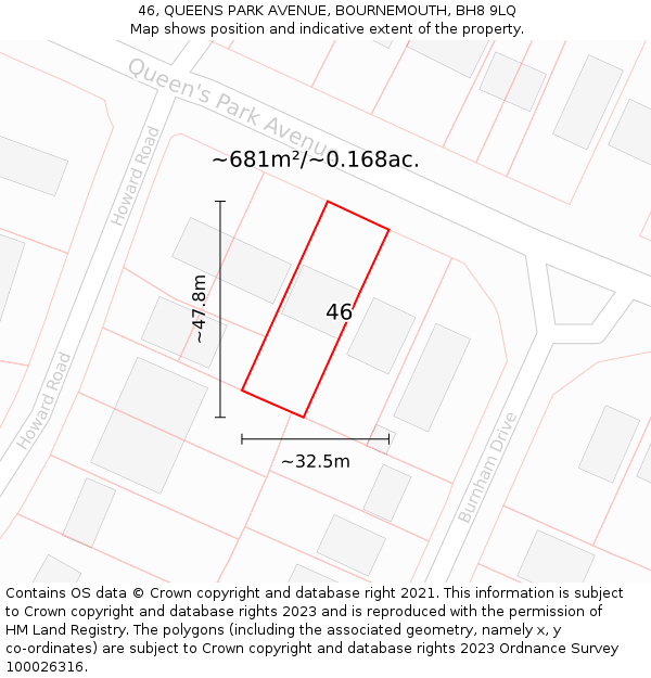 46, QUEENS PARK AVENUE, BOURNEMOUTH, BH8 9LQ: Plot and title map