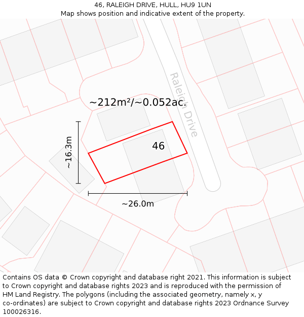 46, RALEIGH DRIVE, HULL, HU9 1UN: Plot and title map