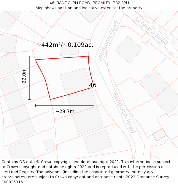 46, RANDOLPH ROAD, BROMLEY, BR2 8PU: Plot and title map