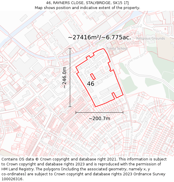 46, RAYNERS CLOSE, STALYBRIDGE, SK15 1TJ: Plot and title map