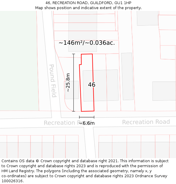 46, RECREATION ROAD, GUILDFORD, GU1 1HP: Plot and title map