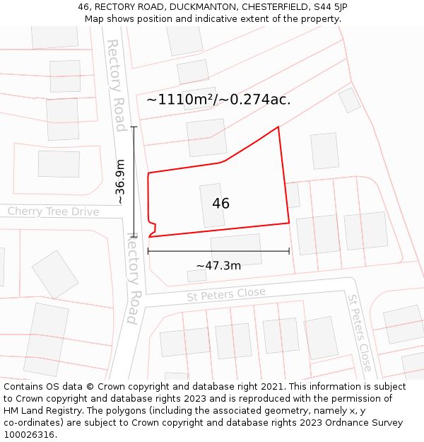 46, RECTORY ROAD, DUCKMANTON, CHESTERFIELD, S44 5JP: Plot and title map