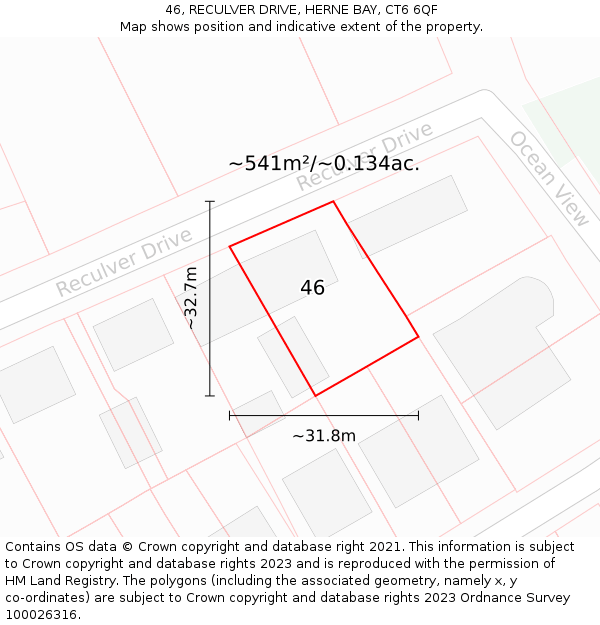 46, RECULVER DRIVE, HERNE BAY, CT6 6QF: Plot and title map