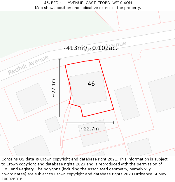 46, REDHILL AVENUE, CASTLEFORD, WF10 4QN: Plot and title map