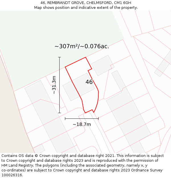 46, REMBRANDT GROVE, CHELMSFORD, CM1 6GH: Plot and title map