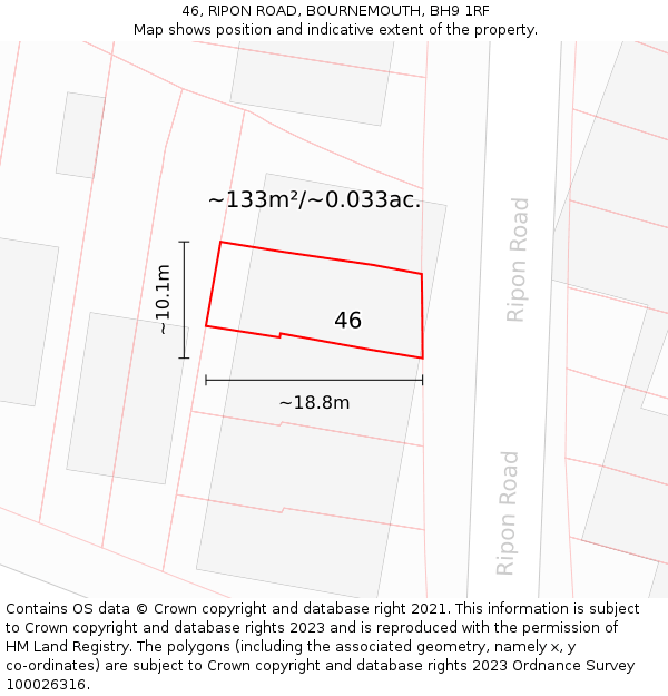 46, RIPON ROAD, BOURNEMOUTH, BH9 1RF: Plot and title map