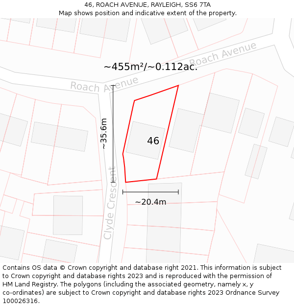 46, ROACH AVENUE, RAYLEIGH, SS6 7TA: Plot and title map