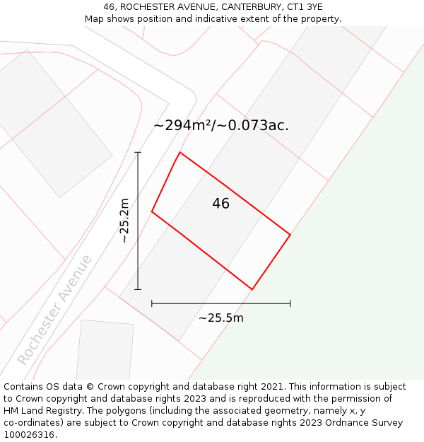 46, ROCHESTER AVENUE, CANTERBURY, CT1 3YE: Plot and title map