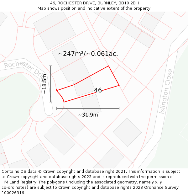 46, ROCHESTER DRIVE, BURNLEY, BB10 2BH: Plot and title map