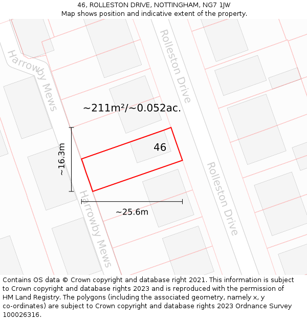 46, ROLLESTON DRIVE, NOTTINGHAM, NG7 1JW: Plot and title map