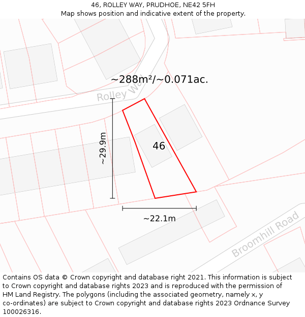 46, ROLLEY WAY, PRUDHOE, NE42 5FH: Plot and title map