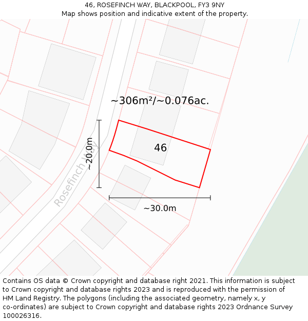 46, ROSEFINCH WAY, BLACKPOOL, FY3 9NY: Plot and title map