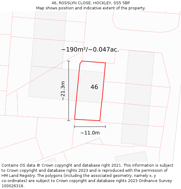 46, ROSSLYN CLOSE, HOCKLEY, SS5 5BP: Plot and title map