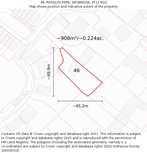 46, ROSSLYN PARK, WEYBRIDGE, KT13 9QZ: Plot and title map