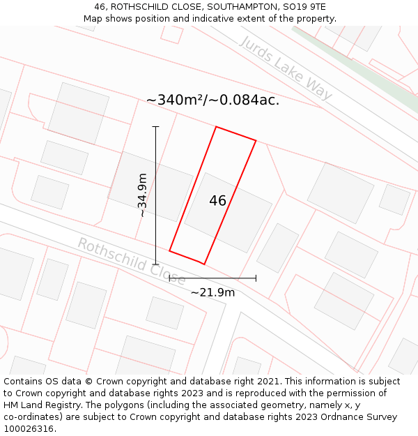 46, ROTHSCHILD CLOSE, SOUTHAMPTON, SO19 9TE: Plot and title map