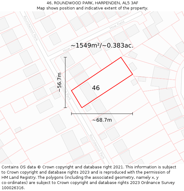 46, ROUNDWOOD PARK, HARPENDEN, AL5 3AF: Plot and title map