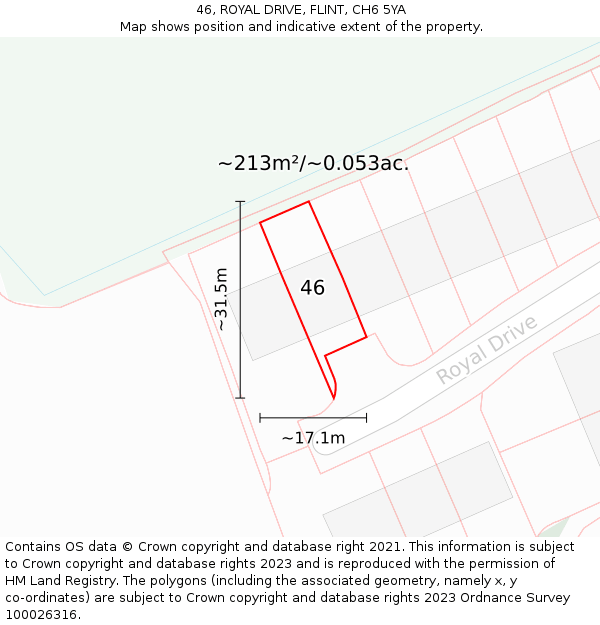 46, ROYAL DRIVE, FLINT, CH6 5YA: Plot and title map