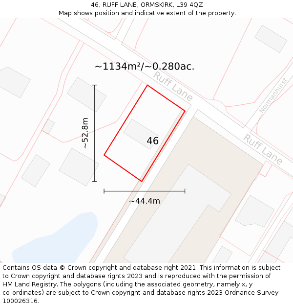46, RUFF LANE, ORMSKIRK, L39 4QZ: Plot and title map