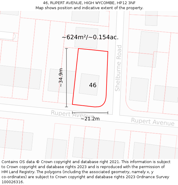 46, RUPERT AVENUE, HIGH WYCOMBE, HP12 3NF: Plot and title map