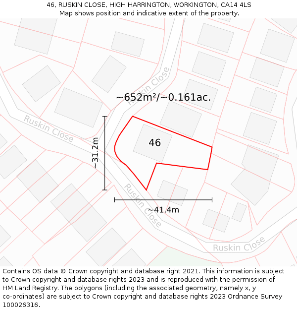 46, RUSKIN CLOSE, HIGH HARRINGTON, WORKINGTON, CA14 4LS: Plot and title map