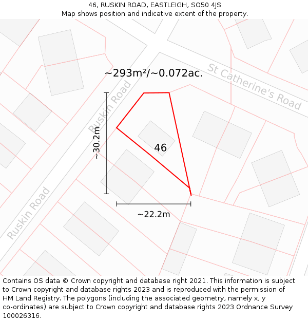 46, RUSKIN ROAD, EASTLEIGH, SO50 4JS: Plot and title map