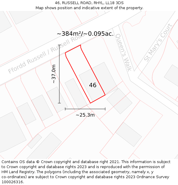 46, RUSSELL ROAD, RHYL, LL18 3DS: Plot and title map