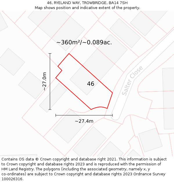 46, RYELAND WAY, TROWBRIDGE, BA14 7SH: Plot and title map