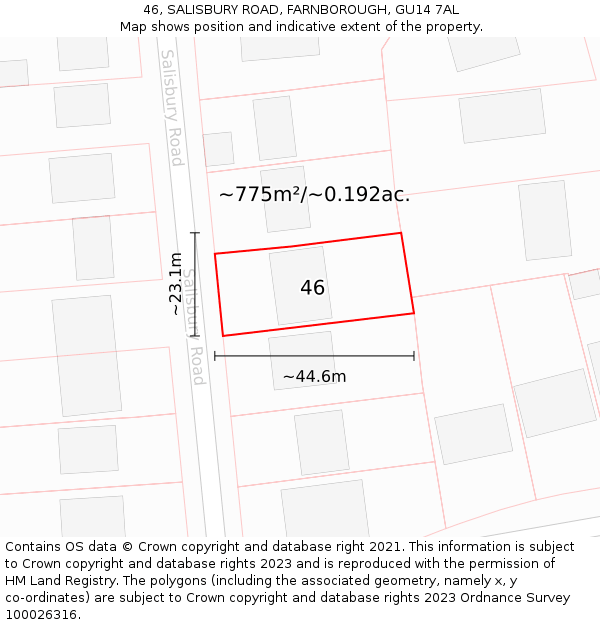 46, SALISBURY ROAD, FARNBOROUGH, GU14 7AL: Plot and title map