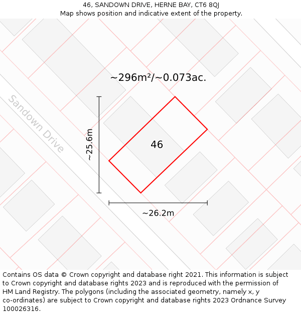 46, SANDOWN DRIVE, HERNE BAY, CT6 8QJ: Plot and title map